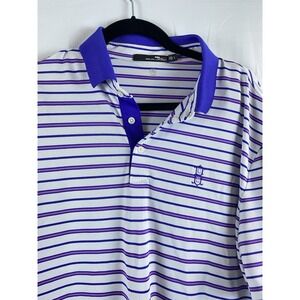 RLX Ralph Lauren Mens Polo Shirt White Purple Stripe Golf Embroidered Logo L